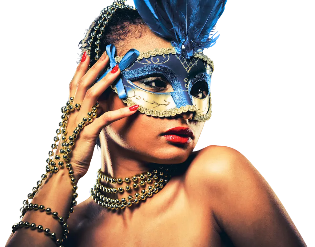 Attractive woman wearing a Venetian Masquerade mask